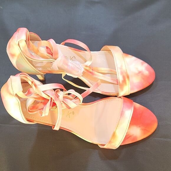 Allegra K Women's Elegant Open Toe Tie Dye Lace Up Stiletto Heel Sandals - Picture 5 of 16